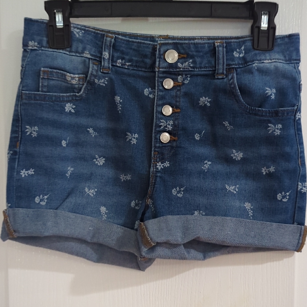 wonder nation Blue Floral Button-Front Denim Shorts